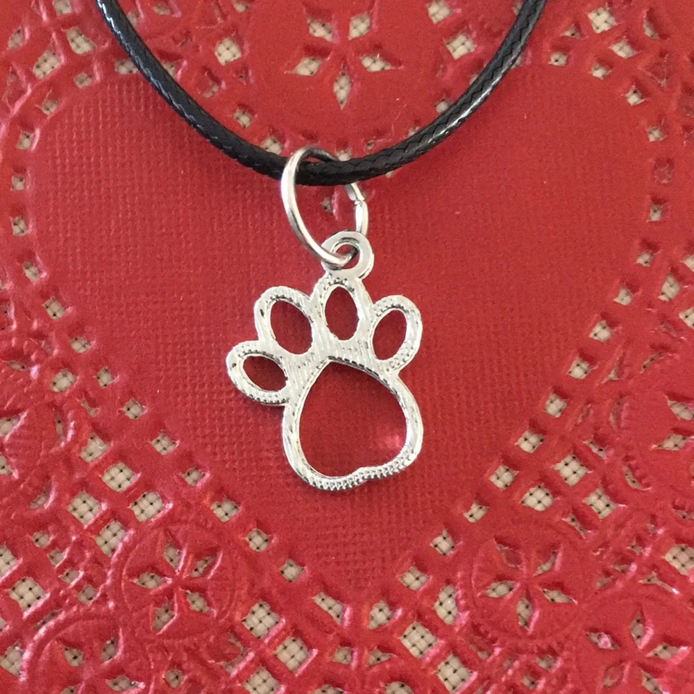 HAND CRAFTED Paw Necklace Dainty Silver Toned